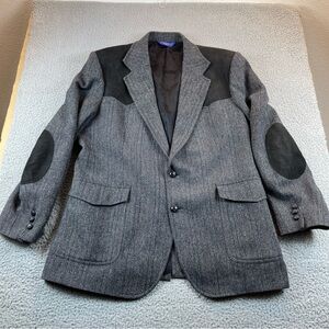 Pendleton Western Jacket Men’s 44Gray Tweed Wool Suede Elbow Patch Blazer Vtg